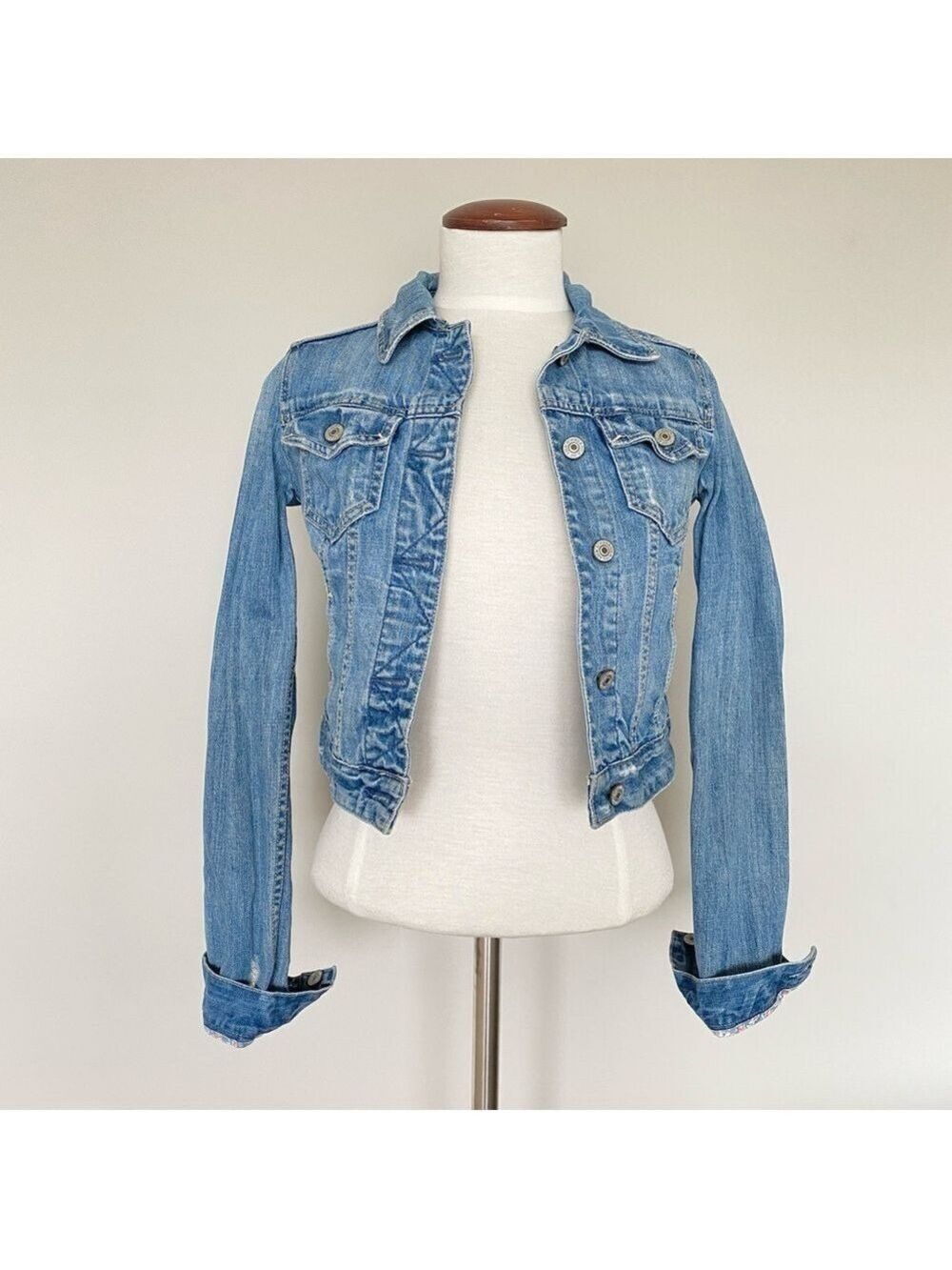 Abercrombie & Fitch Distressed Jean Jacket Sz XS Blue 100% Cotton